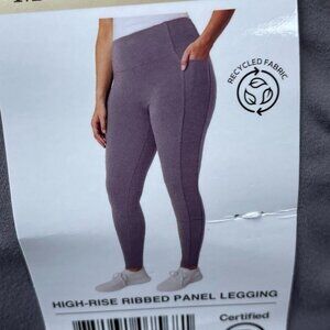 High-Rise Ribbed Panel Legging Recycled Fabric 28" Inseam L Purple d0433